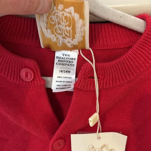 TBBC red cardigan sweater 18-24 months unisex NWT - Picture 2 of 3